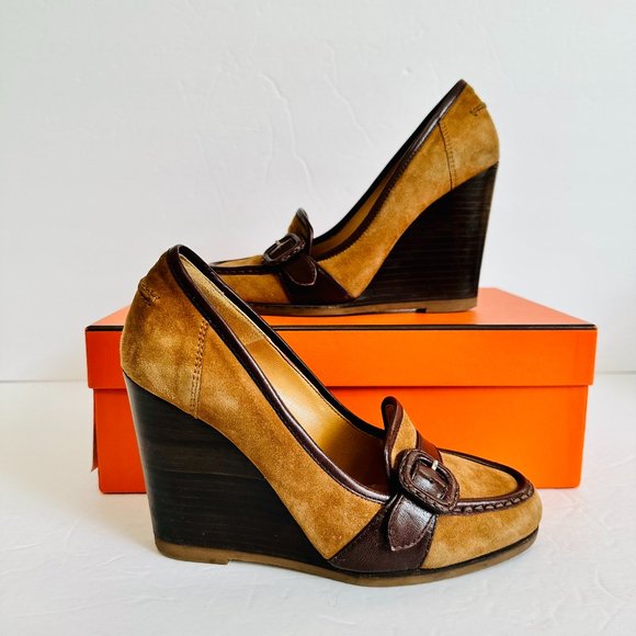 AUTHENTIC HERMES SUEDE AND LEATHER NIKITA LADY SHOES PUMPS SZ 6 MADE IN ITALY - Picture 1 of 14